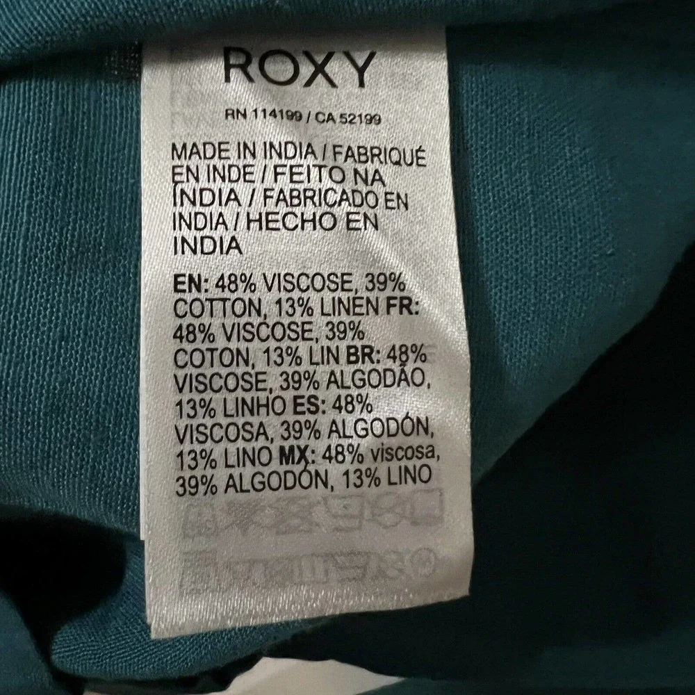 ROXY NWT Mind Trip Jumpsuit Sz S Biscay Bay Teal Waist Tie Smocked Back Linen Bl - Picture 4 of 6